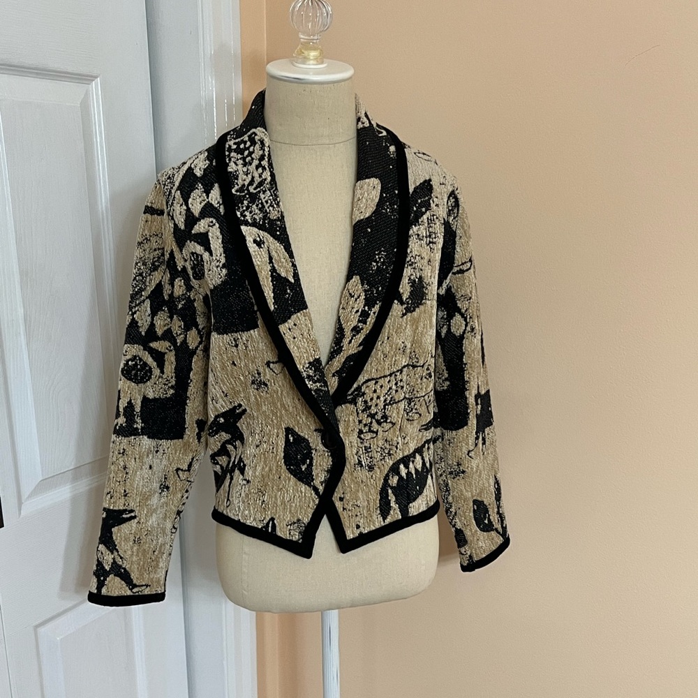 Vintage Limelight Bolero Woven Black & Cream Jacket X-Small